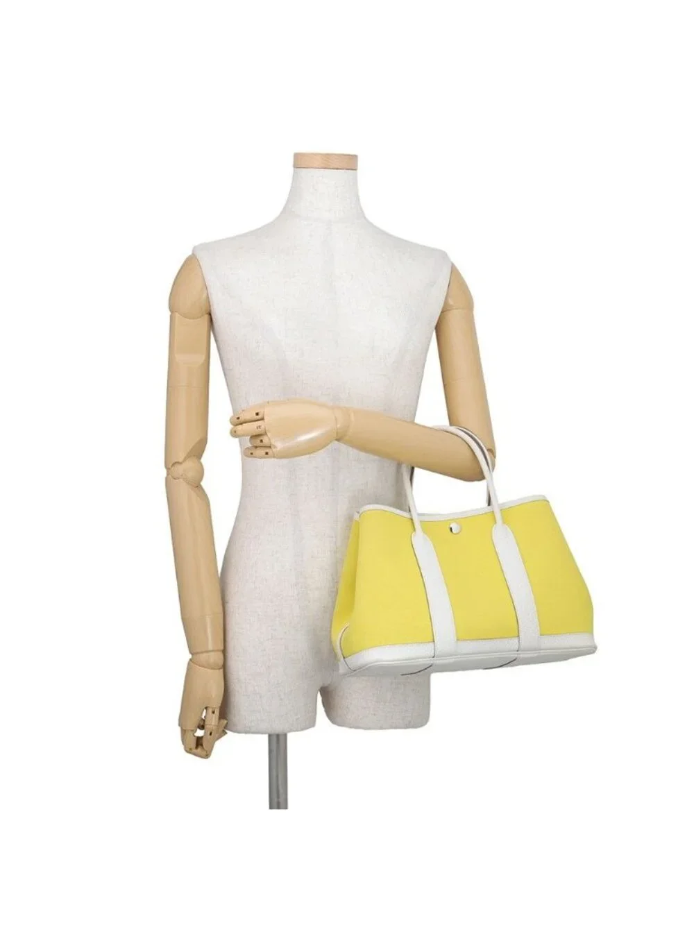 Hermes Tote Bag Garden Party TPM Lime Cles Silver Toile Officier Country